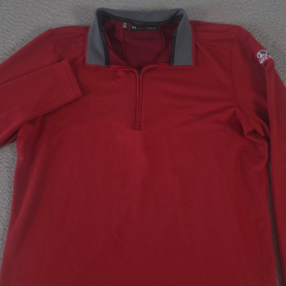 Under Armour Pullover Mens XL Red Coldgear Golf Fitted 1/4 Zip Stretch Mock Neck